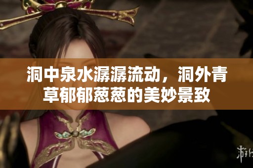 洞中泉水潺潺流动，洞外青草郁郁葱葱的美妙景致